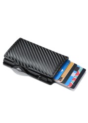 DIENQI - Men's Rfid Carbon Fiber Wallet, Black Leather Wallet, Small Wallet