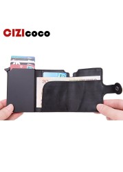 Card Holder with RFID Button for Men, Card Holder with Wallet Black, Metal, Aluminum, Auto Pop Up, Wallet Black