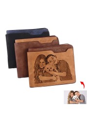 الرجال قصيرة متعددة الوظائف بولي Leather الجلود Engraving بها بنفسك النقش شخصية صورة النص محفظة نحت صور محفظة هدية عيد الأب للرجال