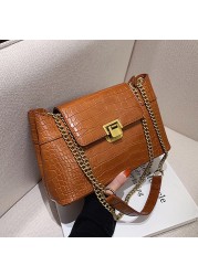 Solid Color Flap PU Leather Shoulder Crossbody Bags for Women Luxury Women's Designer Chain Handbag Crocodile Female Travel Bag