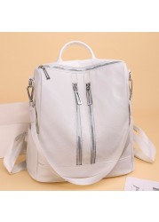 White Backpack for Women Leather Travel Bag Female Shoulder Book Bag Multifunction Backbag Ladies Waterproof Nylon Backpack