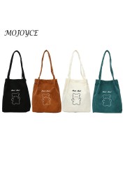 Retro female shoulder bag creative bear print design casual corduroy shoulder bag women large capacity bags