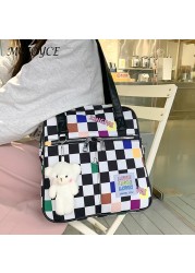 Preppy style women shoulder bag fashion mesh handbag female nylon shopping messenger bag retro casual handbag for travel