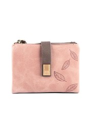 Engraved Leaves Small Wallet Women Wristlet Brand Women Purse Soft Pu Leather Ladies Wallet Card Holder Mini Girl Purse Clutch