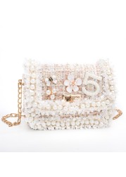 Korean Style Women Woolen Cross Body Handbags Cute Girls Princess Purses And Handbags Baby Pearl Clutch Purse