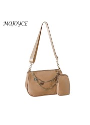 Elegant Women's Shoulder Bag PU Leather Pure Color Underarm Fashion Bags Ladies Butterfly Chain Travel Handbag