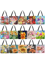 Practical Linen Square Shopping Bag Casual Ladies Daily Shopping Bag Large Capacity Storage Household Handbags