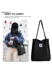 Women Corduroy Shoulder Bag Lady Large Capacity Handbag Casual Tote Female Eco-friendly Messenger Bag Streetwear