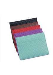 Male and female card case solid color business ID card holder woven style ultra-thin wallet PU leather handmade purse handbag