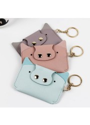 Creative Card Holder Cartoon Simple Animal Piggy Shaped PU Leather Kawaii Small Wallets Keychain Coin Purse ID Card Bag for Girls