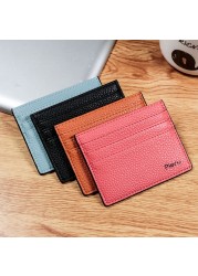 Slim Ultra-thin Wallet PU Leather Bank Credit Card Holder Short Coin Purse Black Oil Edge Card Bag Lychee Pattern Cash Clip