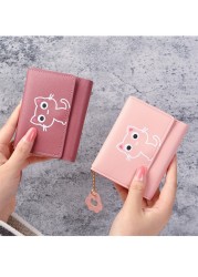 Women Wallet Cute Cat Print Small Wallet Leather Small Wallet Girls Money Bag Card Holder Ladies Female Hasp ID Card Holder Card Holder