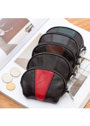 New Fashion Genuine Leather Wallet Semi-circular Splicing Zipper Coin Purse Key Holder Storage Money Pouch Cash Pocket Clutches