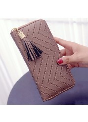 Women Long Wallets Clutch White High Quality Leather Tassel Ladies Zipper Bag Phone Coin Cash Receipt Card Holder