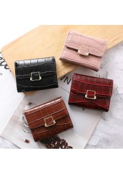 Leather women's wallet female short retro three-fold folding student version simple multi-card crocodile pattern coin purse