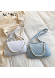 Women Nylon Underarm Shoulder Bags Solid Color Pearl Small Bags Clutch Fashion Simple Design Shoulder Bag Underarm Bags For Women