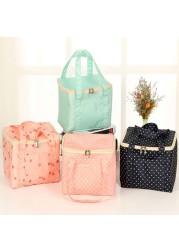 Hot Lunch Bag Insulated Cold Dot Print Picnic Tote Bag Thermal Portable Lunch Box Meal Bento Pouch Lunch Container Food Storage Bag