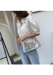 Women Hand Woven Bags Summer Clear Waterproof Chain Shoulder Crossbody Bag Female Trend Transparent Handbags Messenger Bag