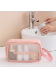 Portable Large Capacity Travel Portable Transparent Wash Bag PU Waterproof Matte Cosmetic Bag Skin Care Product Storage Bag