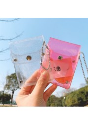 Sequin Transparent Hasp Coin Purse Lipstick Bag Kawaii Pink Clear Key Chain Wallet Fashion Card Holder Small Plastic Storage Bags