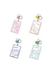 X7YA 1pc Transparent Acrylic Business Card Holder For Staff Staff With Keyring Bell Cartoon Pattern Pass Card Cover Bus Cards