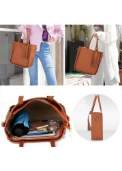 4pcs Women Handbag Set Shoulder Crossbody Bags Bag Card Holder Wallet Purse