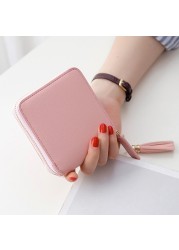 Zipper Closure Soft Short With Tassel Drop Smooth Daily Solid Square PU Leather Fashion Women Wallet