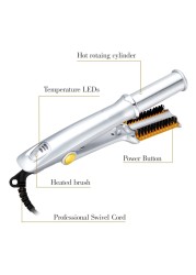 2 in 1 Hair Curler Hair Straightener Styling Tools LCD Ceramic Rotating Hair Waver Magic Curling Wand Iron. a brush