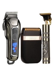 Professional Barber Hair Clipper Rechargeable Electric Finish Cutting Machine Beard Trimmer Shaver Cordless USB