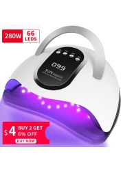 280W LED Nail Dryer Lamp for Drying Nails 66 UV Curing Lamp Bead Gel Polish Manicure Infrared Sensor Professional Nails Equipment