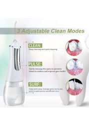 Dental Water Flosser Dental Water Jet Portable Oral Water Flosser Dental Water Pick Tools USB 350ml Waterproof 3 Modes 5 Nozzles Mouth Washer