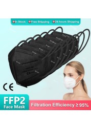 أقنعة الكبار FFP2 Mascarillas Negras KN95 قناع الوجه وافق FPP2 5 رقائق قناع أسود ffp2قناع ffp2reuse zable قناع ffp3 masque CE