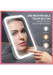 LED Makeup Mirror Touch Screen 3 Light Portable Standing Folding Vanity Mirror 5X Magnifying Compact Cosmetic Mirror