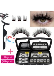 LIKOFO Magnetic Eyelashes with 5 Magnets Natural Handmade 3D/6D False Eyelashes Acrylic Box Long False Eyelashes Cosmetics for Gift