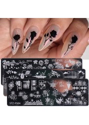 مسمار الفن قوالب نقل Stencil Nail بها بنفسك مسمار ختم لوحة ختم الماس الزهور الطباعة الحيوان مانيكير ؟ الإستنسل ملحقاتها