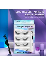 5 Pairs - Reusable Self Adhesive False Eyelashes With Adhesive Tape Natural Waterproof Eye Lashes To Wear No Glue Needed