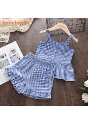 Bear Leader Baby Girls Clothes Sets Summer Plaid Print Girl Sleeveless T-shirts Vest Pants 2pcs Casual Outfits Kids Clothes