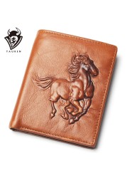 Genuine leather men's leather wallet, men's genuine leather wallet, delicate embossed horse design, foldable card holder