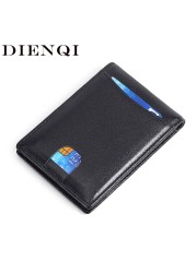 DIENQI RFID Genuine Leather Men Wallet Money Bag Slim Thin Card Wallet Men Luxury Male Small Short Wallet Bi-fold Vallet Billfold