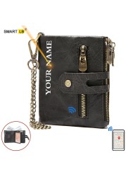 Smart Wallet GPS Record Bluetooth Free Shipping Engraving Gift Coin Purse Chain Genuine Leather Card Holders Men Zipper Clutch