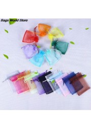 100pcs/lot Organza Jewelry Bag Tulle Drawstring Bag Jewelry Display Packaging Jewelry Pouches Wedding Gift Jewelry Display