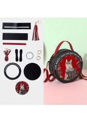 Round PU Cat Kitten Material Bag Set for Phone Handbag Sewing Bag DIY 0070