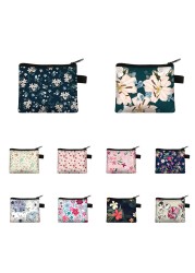 Fashion Brand Wallet Women Lovely Bowknot Flower Print Small Coin Bag Wallet Canvas Zipper Female Coin Purse Purse Earphone