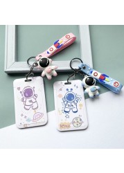 Cute Astronaut Cartoon Card Holder Keychain Student Doll Access Control Ic Card Sliding Certificate Cover For Women Men Wallet