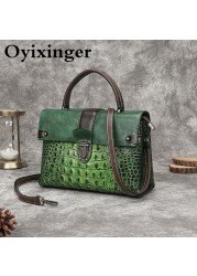 OYIXINGER Vintage Bag Retro Crocodile Luxury Shoulder Bag 2022 New Genuine Leather Handbag Women Hand-painted Crossbody Bags