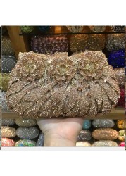 18 Colors Wedding Formal Dinner Clutch Women Golden Crystal Hand Evening Bags Metal Clutches Bags Flower Purse Wedding Purse