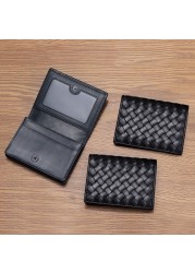 Authentic Leather Weave Business Card Holder Men Women Lambskin Credit Card Holder Large Capacity Buckle Fashion 2022 New