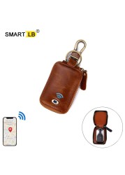 Smart Bluetooth Compatible Tracker Genuine Leather Wallet Keys Organizer Men Smart Car Holders Housekeeper Keychain Men