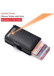 Custom Name Credit Card Holder Men Double Carbon Fiber Counter Rfid Card Holder Metal Wallet Business Bank Credit Card Small Wallet