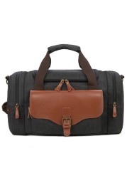 Large Capacity Weekend Men's Leather Weekend Bag Multifunction Canvas Bag Carrying Luggage Bag Travel Bag